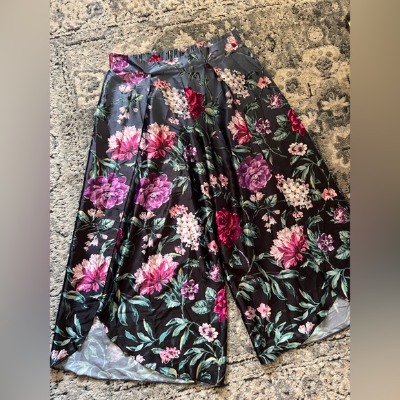 VICTORIA SECRET Floral Satin WIDE LEG TULIP Pants PAJAMA BOTTOM LOUNGE LK NEW XL - Picture 6 of 13